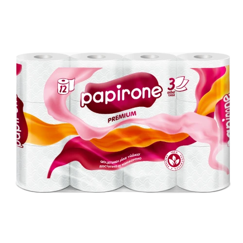 Туалетная бумага Papirone 3-слойная, белая, 12 шт.