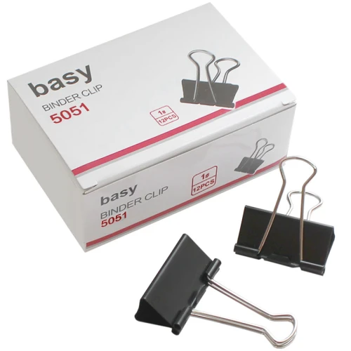 Зажимы для бумаг BASY 51 мм, чёрные, 12 шт.