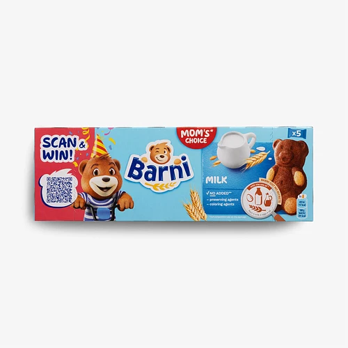 Пирожное бисквитное "Барни" с молочной начинкой 150 гр, 5 штук в коробке