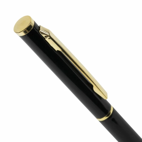 Ручка подарочная шариковая BRAUBERG "Slim Black" 1 мм, золотая отделка, синяя