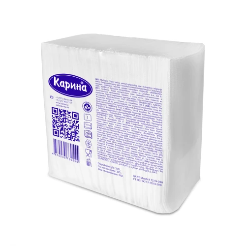 Салфетки бумажные для диспенсера Карина 1-слойные, 17*21 см, белые, 200 листов