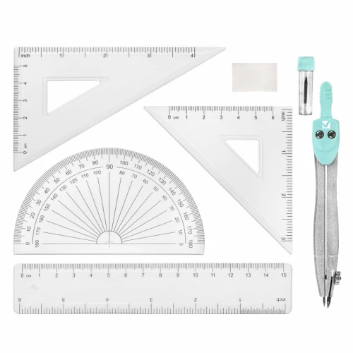 Готовальня BRAUBERG "SCHOOL KIT" 8 предметов, пластиковый футляр, мятный