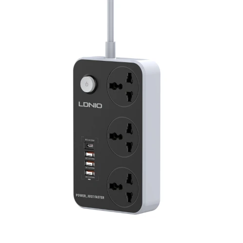 Сетевой фильтр LDNIO SC3412 3 розетки, 4 разъема USB, 2 м, серый