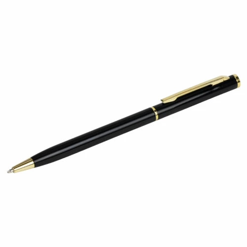 Ручка подарочная шариковая BRAUBERG "Slim Black" 1 мм, золотая отделка, синяя