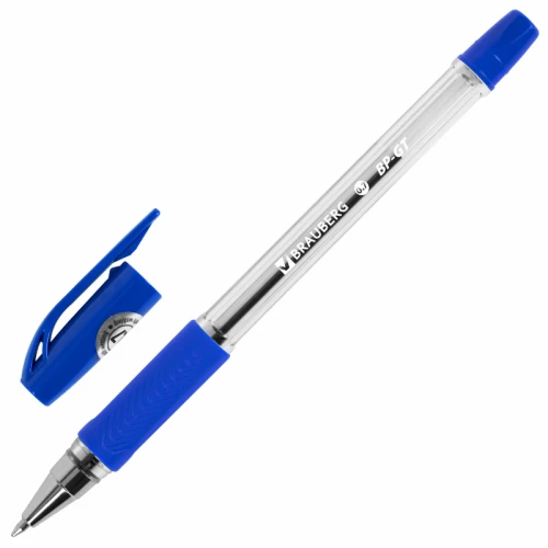 Ручка шариковая BRAUBERG "BP-GT" 0.7 мм, прозрачный корпус, синяя, 10 шт.