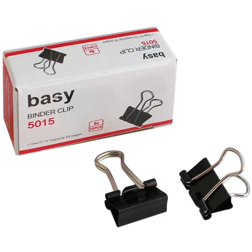 Зажимы для бумаг BASY 15 мм, чёрные, 12 шт.