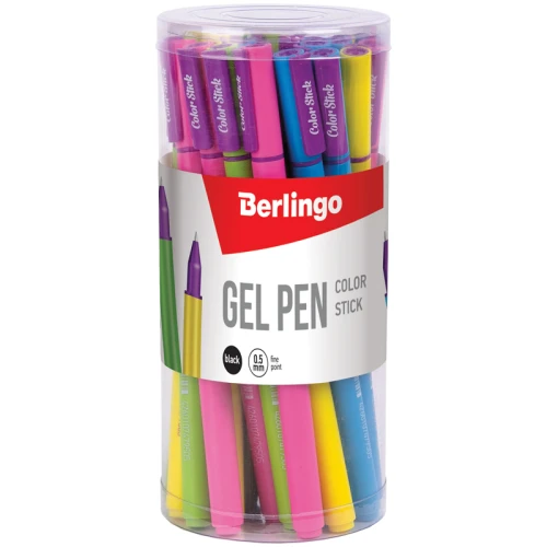 Ручка гелевая Berlingo "Color Stick" 0.5 мм, корпус ассорти, черная