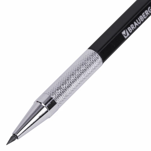 Карандаш механический BRAUBERG "METALLIC-X 20" 2 мм, цанговый, грифель HB 12 шт в блистере
