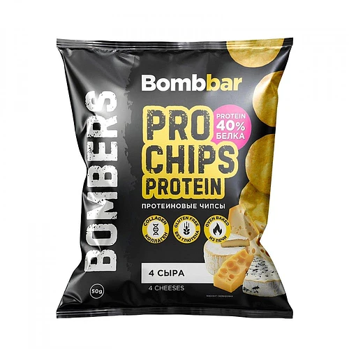 Чипсы цельнозерновые "Bombbar" протеиновые со вкусом "Четыре сыра", 50 гр