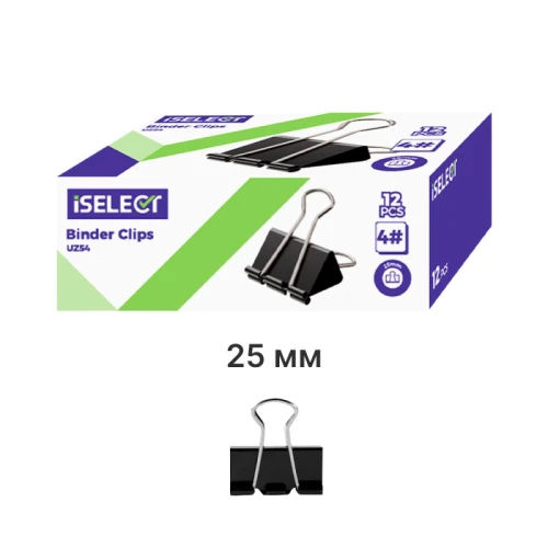 Зажимы для бумаг iSelect "Z54" 25 мм, чёрные, 12 шт.