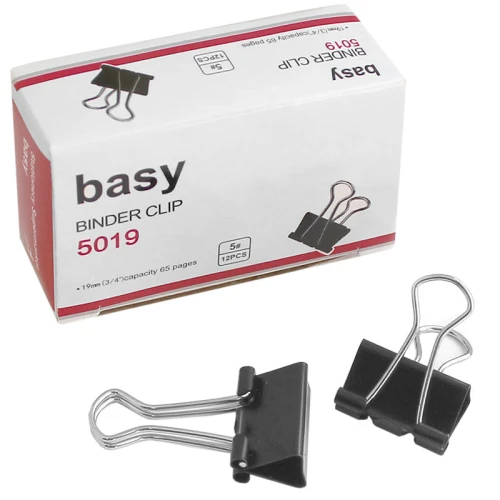 Зажимы для бумаг BASY 19 мм, чёрные, 12 шт.