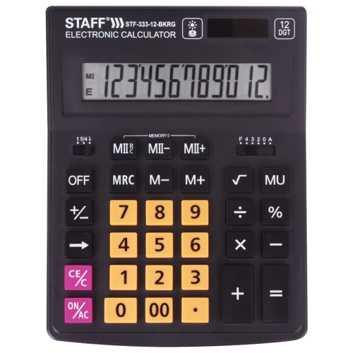 Калькулятор настольный STAFF PLUS STF-333-BKRG, 12 разрядов, черно-оранжевый