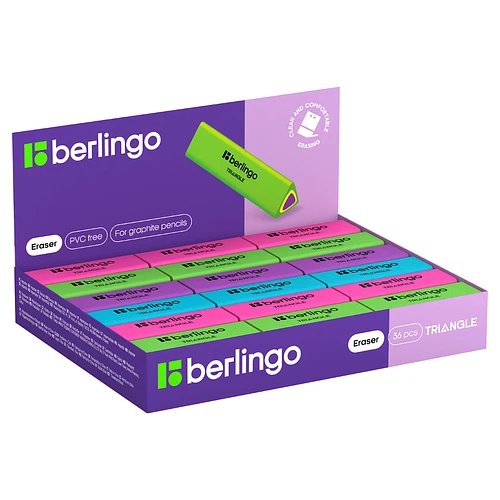 Ластик Berlingo "Triangle" треугольный, 44*15*15 мм, ассорти
