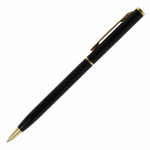 Ручка подарочная шариковая BRAUBERG "Slim Black" 1 мм, золотая отделка, синяя