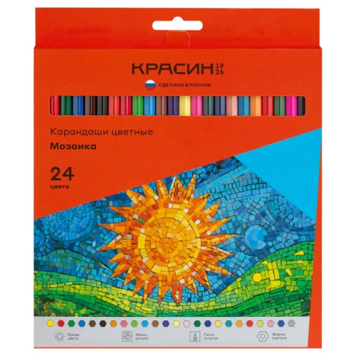 Карандаши цветные Красин "Мозаика" шестигранные, 24 цвета