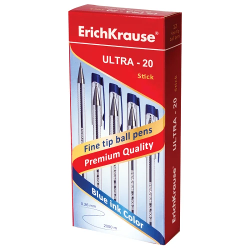 Ручка шариковая ERICH KRAUSE "Ultra-20" 0.7 мм, прозрачный корпус, масляная, синяя