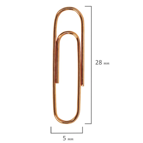 Скрепки канцелярские BRAUBERG 28 мм, омедненные, 100 шт. в картонной коробке
