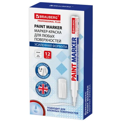 Маркер-краска BRAUBERG "PROFESSIONAL PLUS" лаковый, нитро-основа, 2 мм, белый