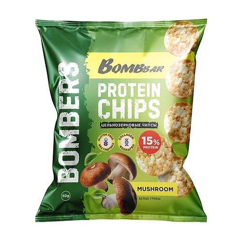 Чипсы цельнозерновые "Bombbar" протеиновые со вкусом "Белые грибы", 50 гр