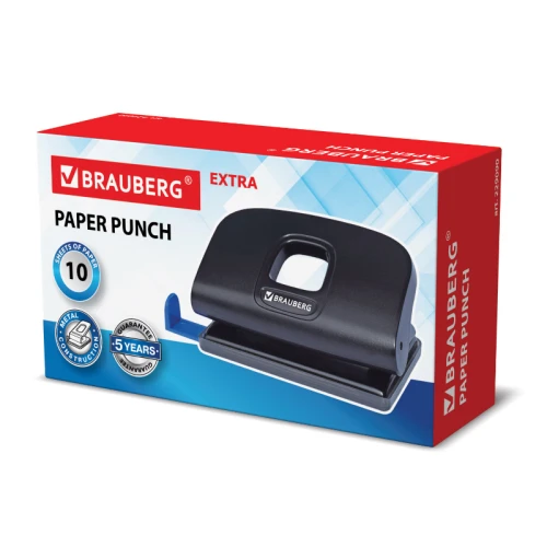 Дырокол до 10 листов BRAUBERG "Extra", пластиковый корпус, черный