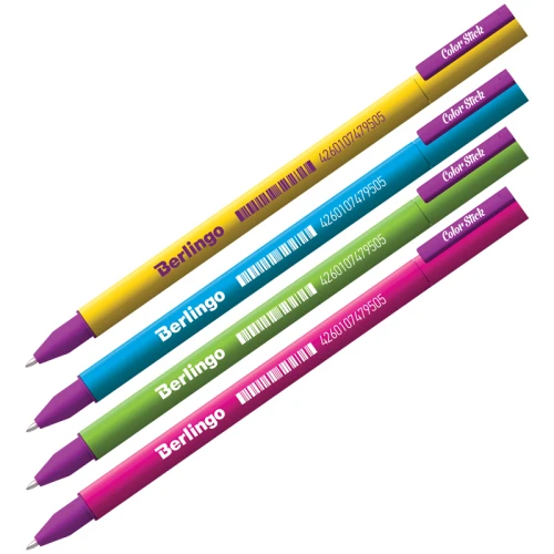 Ручка гелевая Berlingo "Color Stick" 0.5 мм, корпус ассорти, черная