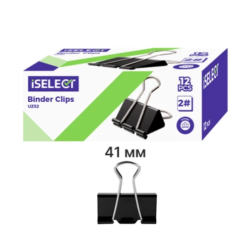 Зажимы для бумаг iSelect "Z52" 41 мм, чёрные, 12 шт.