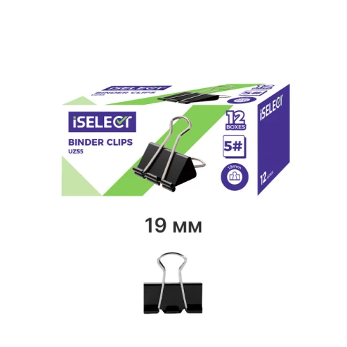Зажимы для бумаг iSelect "Z55" 19 мм, чёрные, 12 шт.
