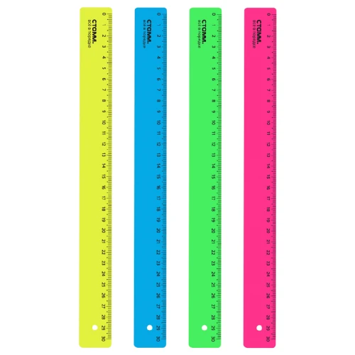 Линейка СТАММ "Neon" 30 см, пластик, ассорти