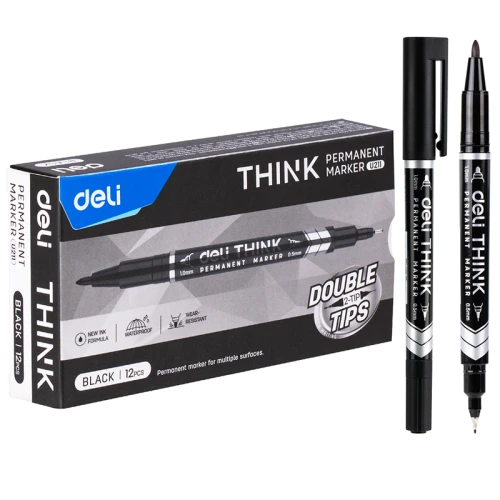 Маркер перманентный для CD/DVD DELI "Think" двухстороний, 0,5-1 мм, черный