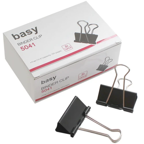Зажимы для бумаг BASY 41 мм, чёрные, 12 шт.