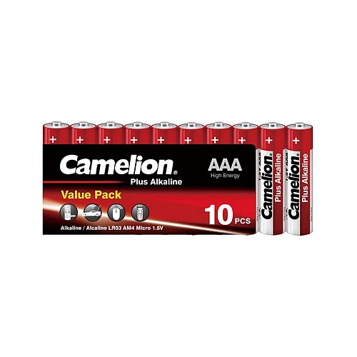 Батарейки CAMELION "Plus Alkaline" ААА (LR03) алкалиновые, 10 шт в пленке
