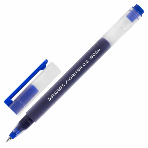 Ручка гелевая BRAUBERG "X-WRITER" 0.5 мм, прозрачный корпус, синяя