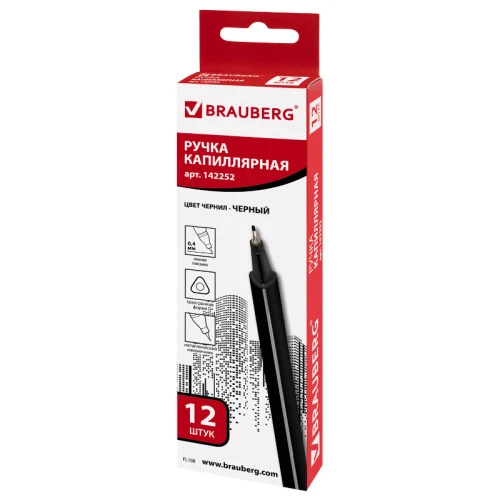 Ручка капиллярная BRAUBERG 0.4 мм, трехгранная, черная