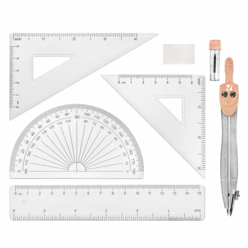Готовальня BRAUBERG "SCHOOL KIT" 8 предметов, пластиковый футляр, персик