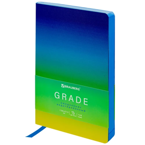 Ежедневник недатированный BRAUBERG "GRADE" А5, кожзам, гибкий, 136 л., синий-зелёный