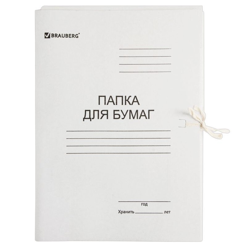 Папка с завязками BRAUBERG, А4 формат, немелованный, 300 г/м2, белая