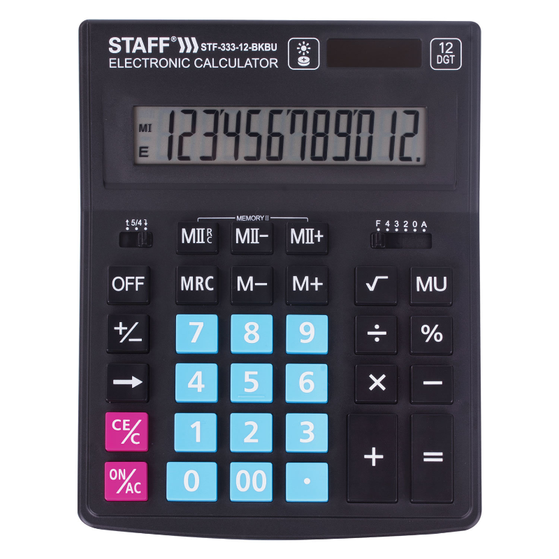 Калькулятор настольный STAFF PLUS STF-333-BKBU, 12 разрядов, черно-синий