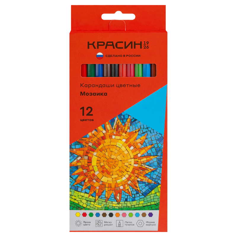 Карандаши цветные Красин "Мозаика" шестигранные, 12 цветов