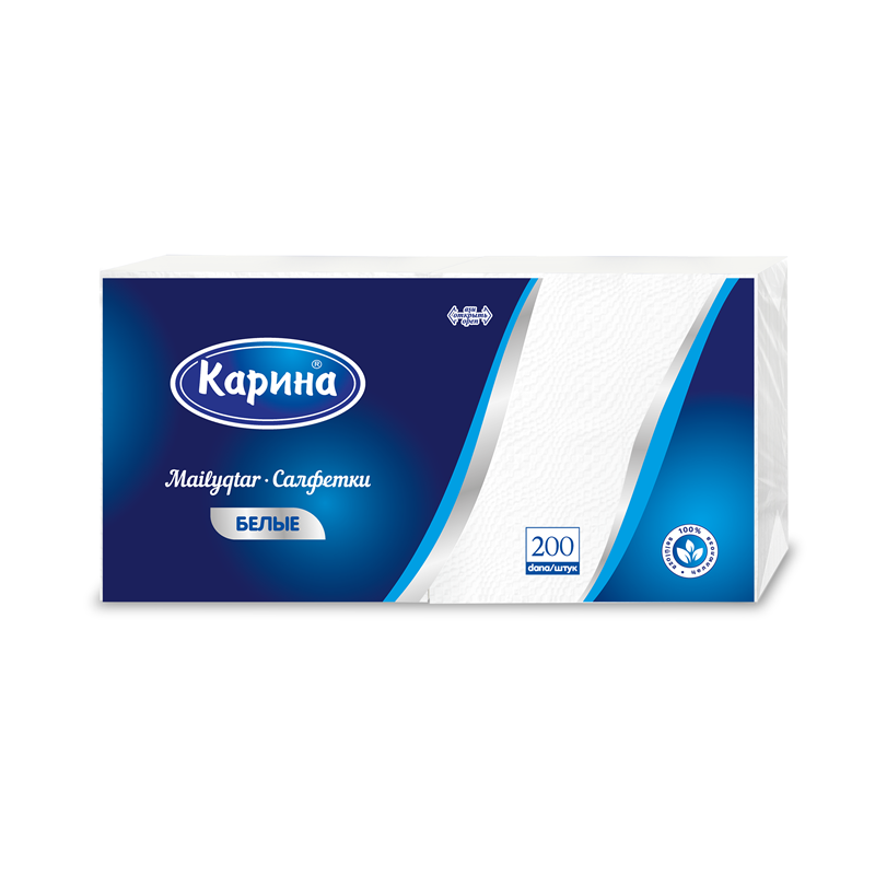 Салфетки бумажные Карина 1-слойные, 24*24 см, белые, 200 листов