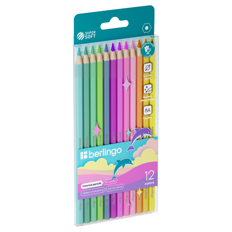 Карандаши цветные Berlingo "SuperSoft.Pastel" пастель, 12 цветов