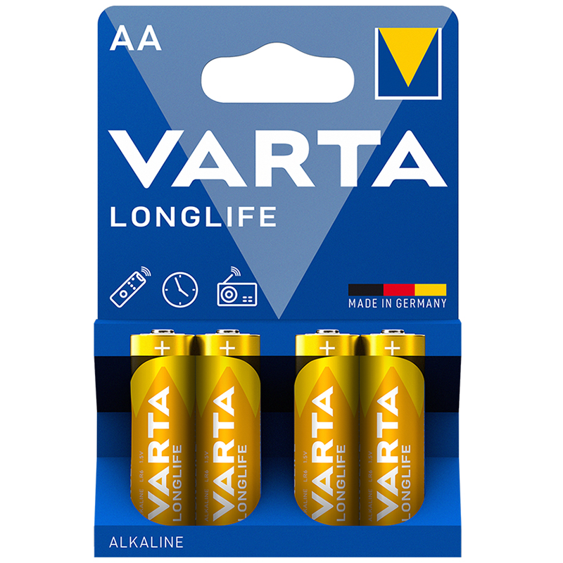 Батарейки VARTA Longlife АА (LR06) алкалиновые, 4 шт. в блистере