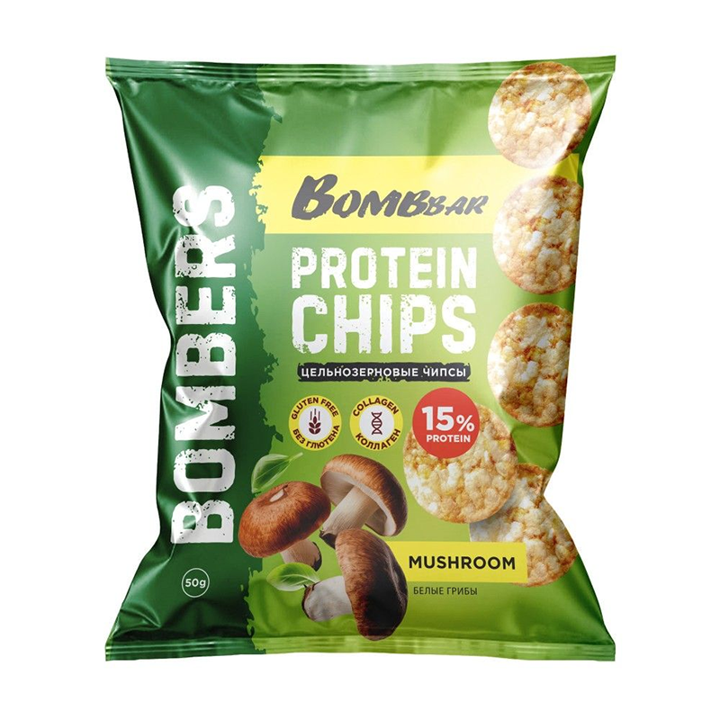 Чипсы цельнозерновые "Bombbar" протеиновые со вкусом "Белые грибы", 50 гр