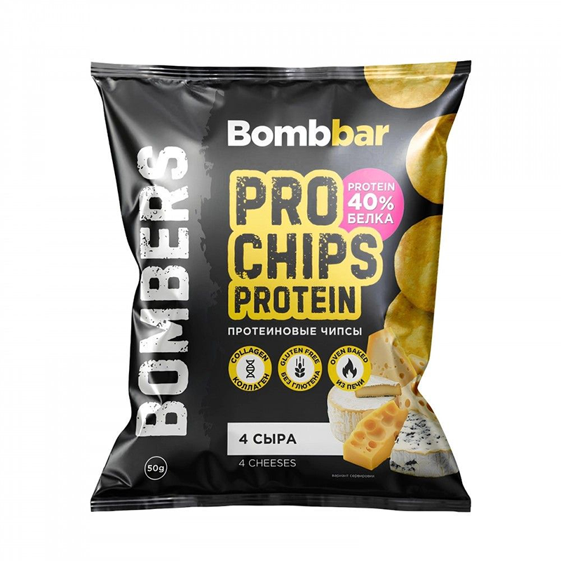 Чипсы цельнозерновые "Bombbar" протеиновые со вкусом "Четыре сыра", 50 гр