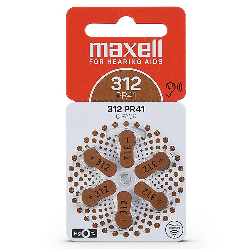 Батарейки для слуховых аппаратов MAXELL PR41 (312) воздушно-цинковый, 6 шт