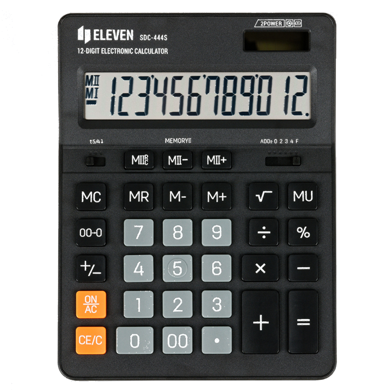 Калькулятор настольный Eleven SDC-444S, 12 разрядов, двойное питание, 155*205*36мм, черный