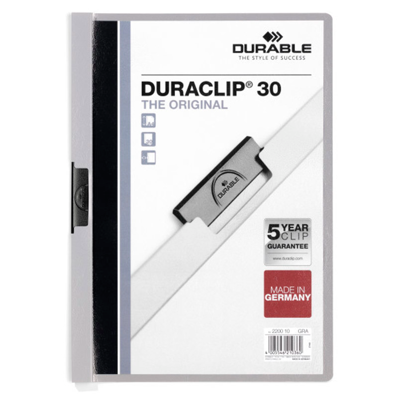 Папка с клипом до 30 листов Durable "Duraclip" А4, серая