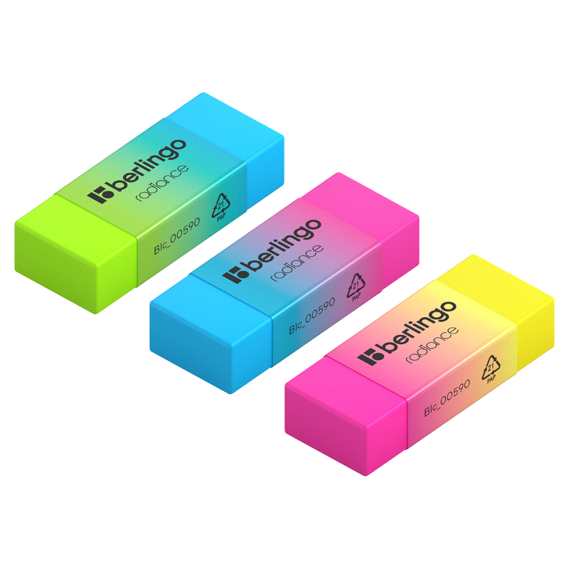 Ластик Berlingo "Radiance" прямоугольный, 50*18*10 мм, ассорти