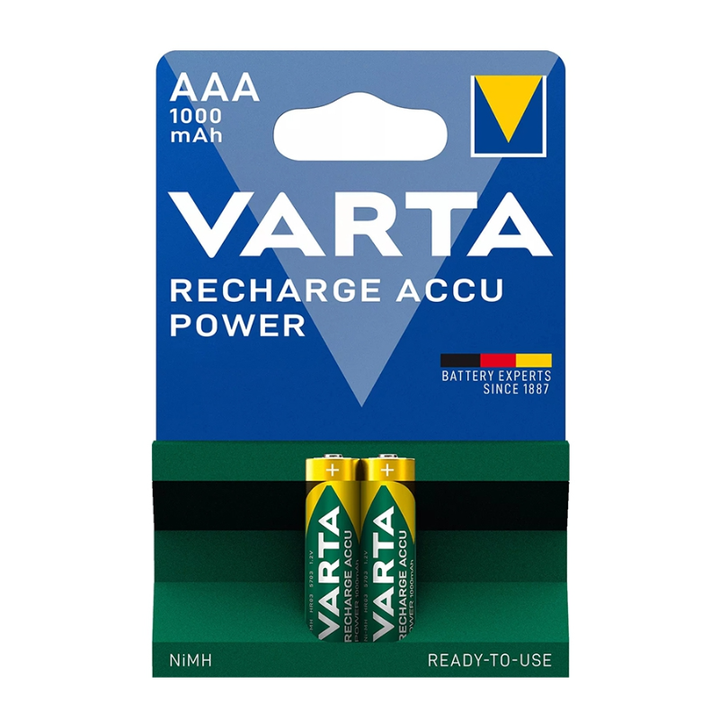 Батарейки аккумуляторные VARTA ААА (HR3) 1000 mAh, 2 шт. в блистере