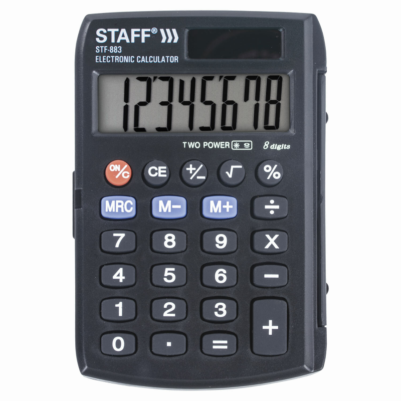 Калькулятор карманный STAFF STF-883, 8 разрядов, двойное питание, чёрный