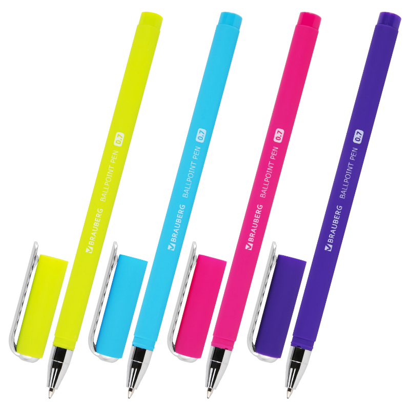 Ручка шариковая BRAUBERG "NEON" 0.7 мм, корпус ассорти, синяя